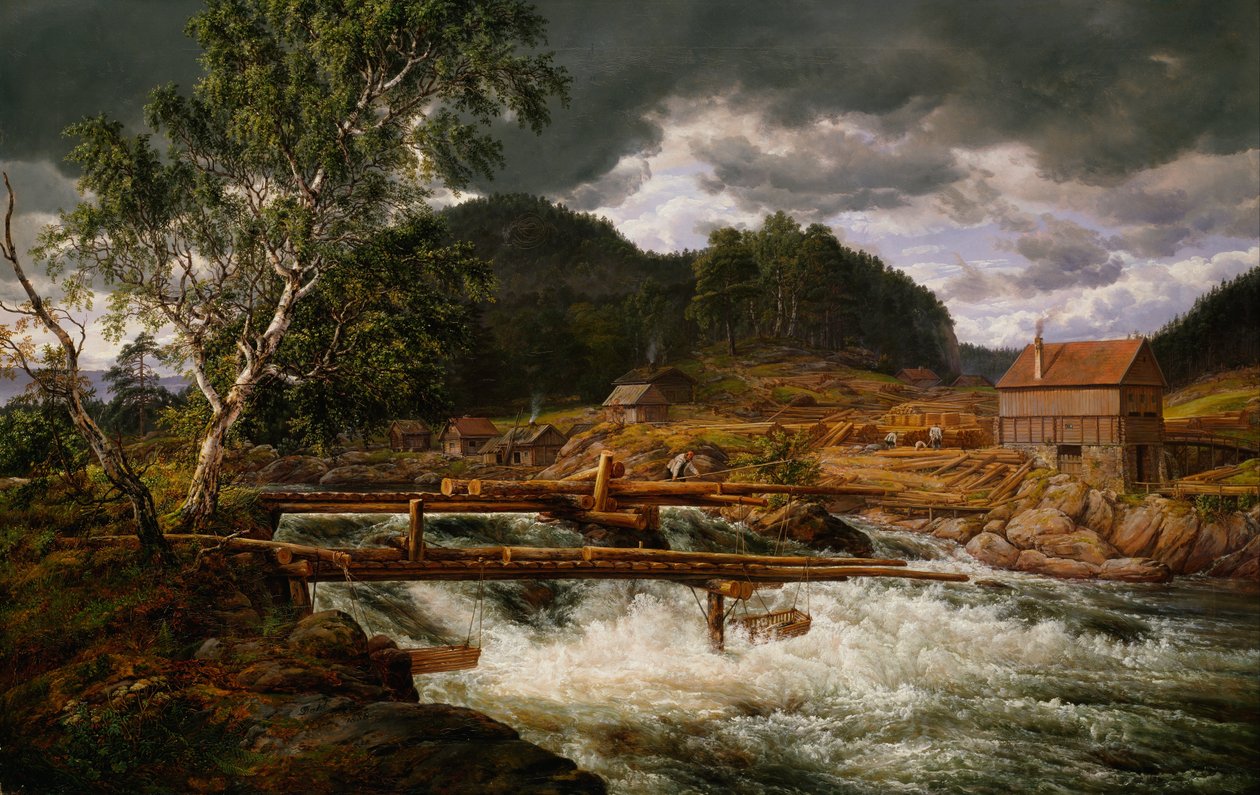 Hellefossen w pobliżu Hokksund autorstwa Johan Christian Dahl