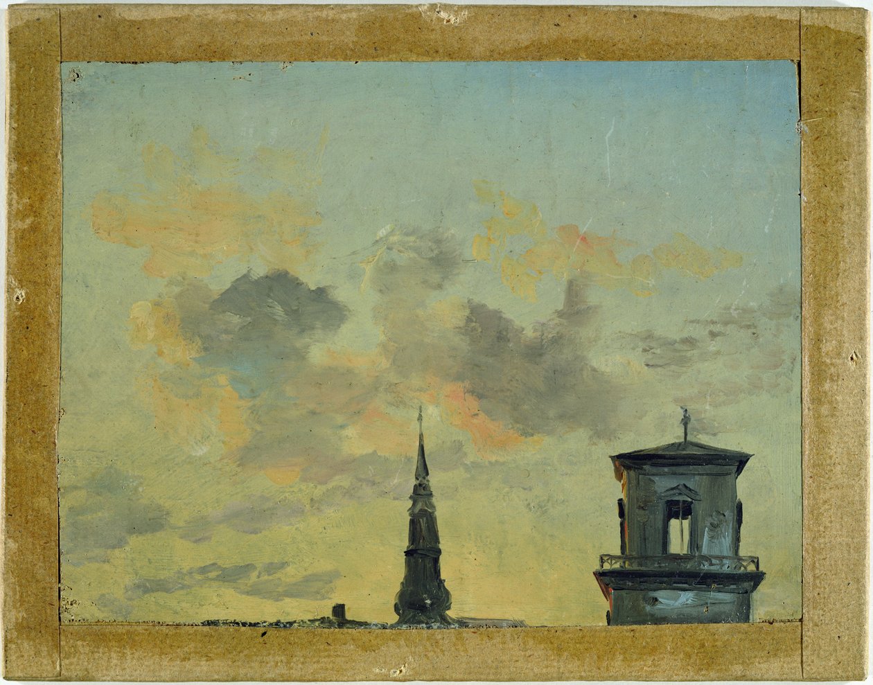 Dwie wieże w Kopenhadze na tle wieczornego nieba autorstwa Johan Christian Dahl