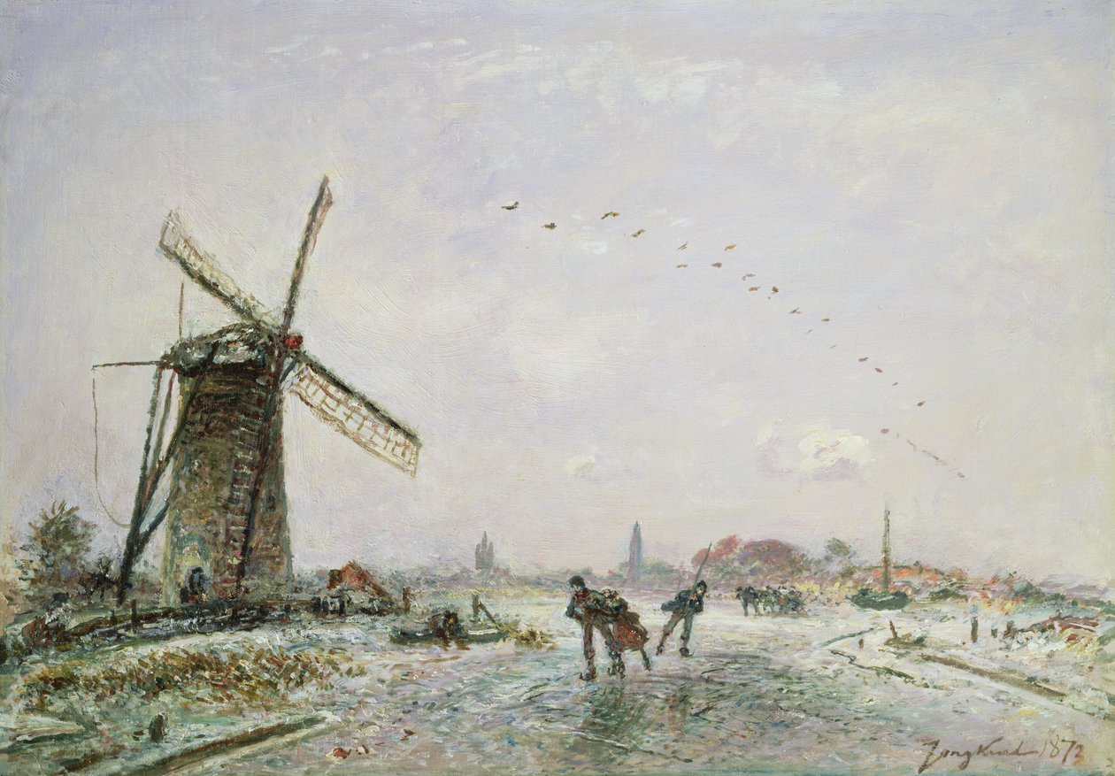 Łyżwiarze w Holandii, 1872 autorstwa Johan Barthold Jongkind