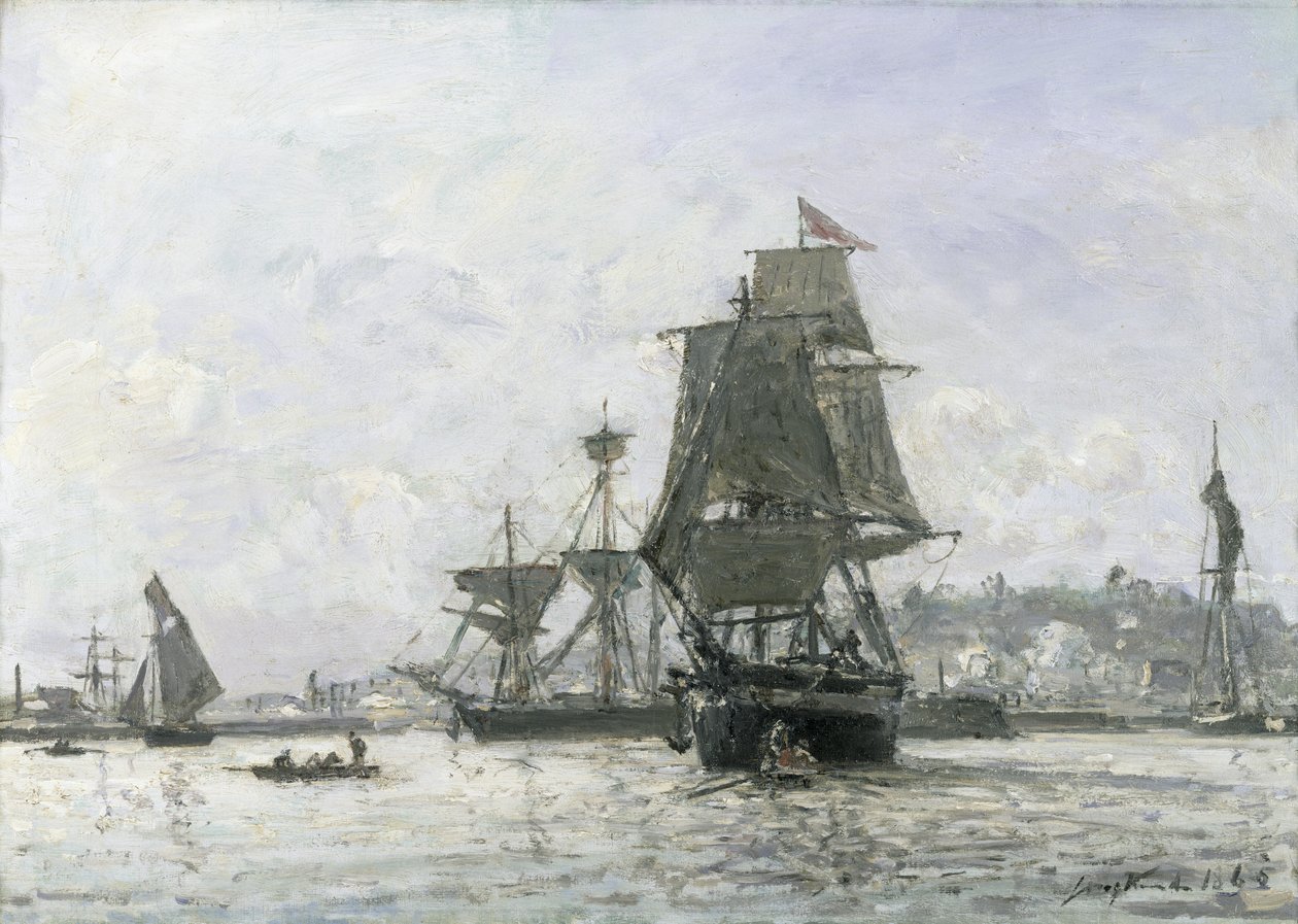 Duże łodzie żaglowe w Honfleur autorstwa Johan Barthold Jongkind