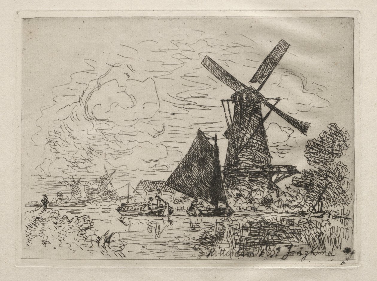 Wiatraki w Holandii. autorstwa Johan Barthold Jongkind