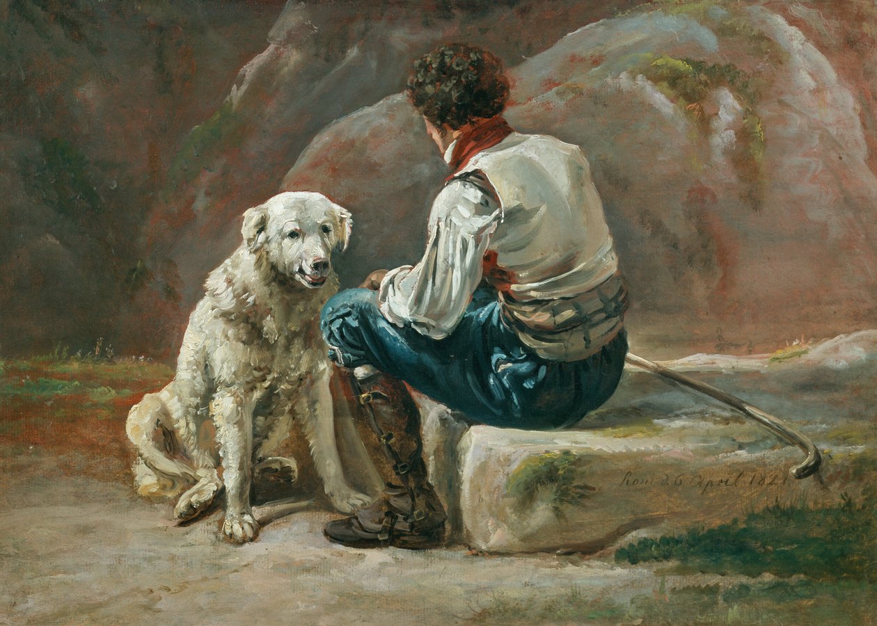 włoski z białym psem autorstwa Johan Christian Dahl