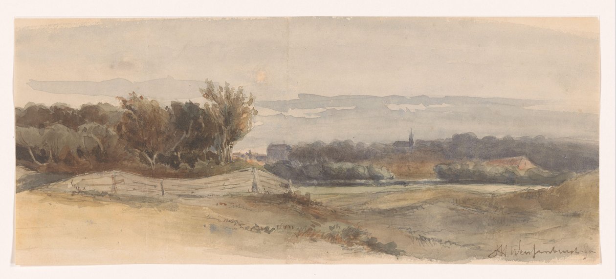 Panoramiczny krajobraz autorstwa Johan Hendrik Weissenbruch (signed by artist)