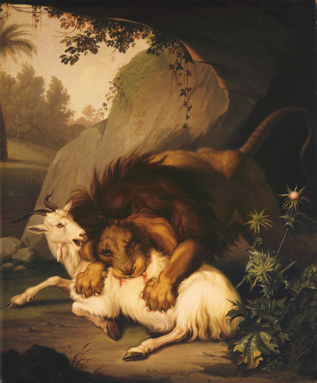 Lew atakujący kozę, 1785 autorstwa Johan Wenzel Peter