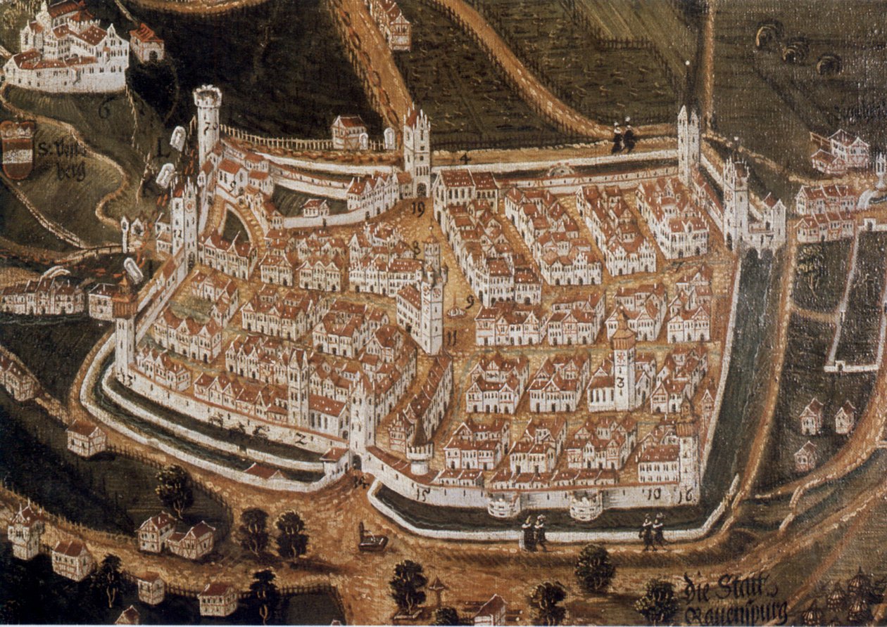 Prospekt klasztoru Weißenau i cesarskiego miasta Ravensburg od północy autorstwa Johann Andreas Rauch