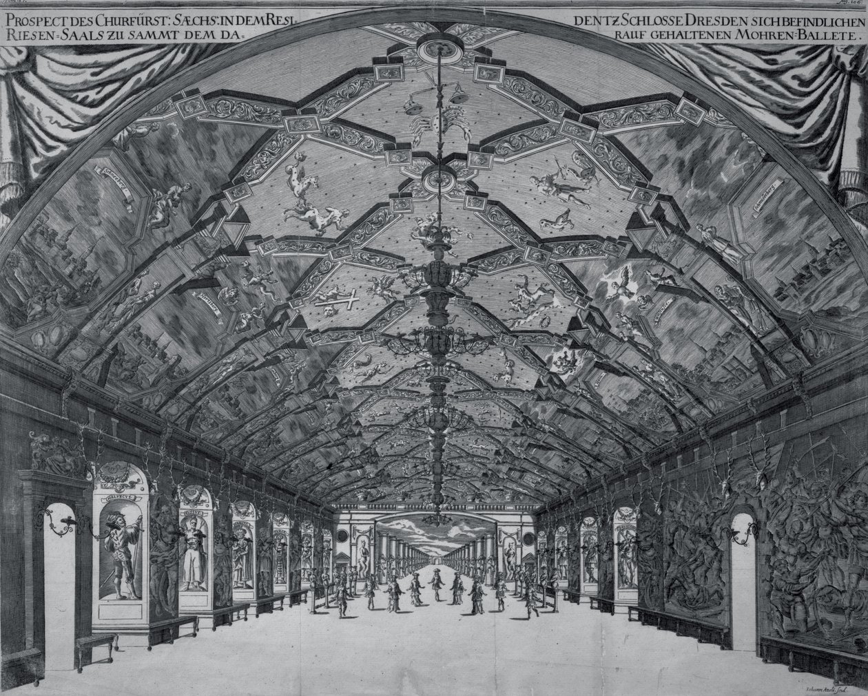 Sala Olbrzymów z baletem mauretańskim w Dreźnie w 1678 r. autorstwa Johann Atzelt