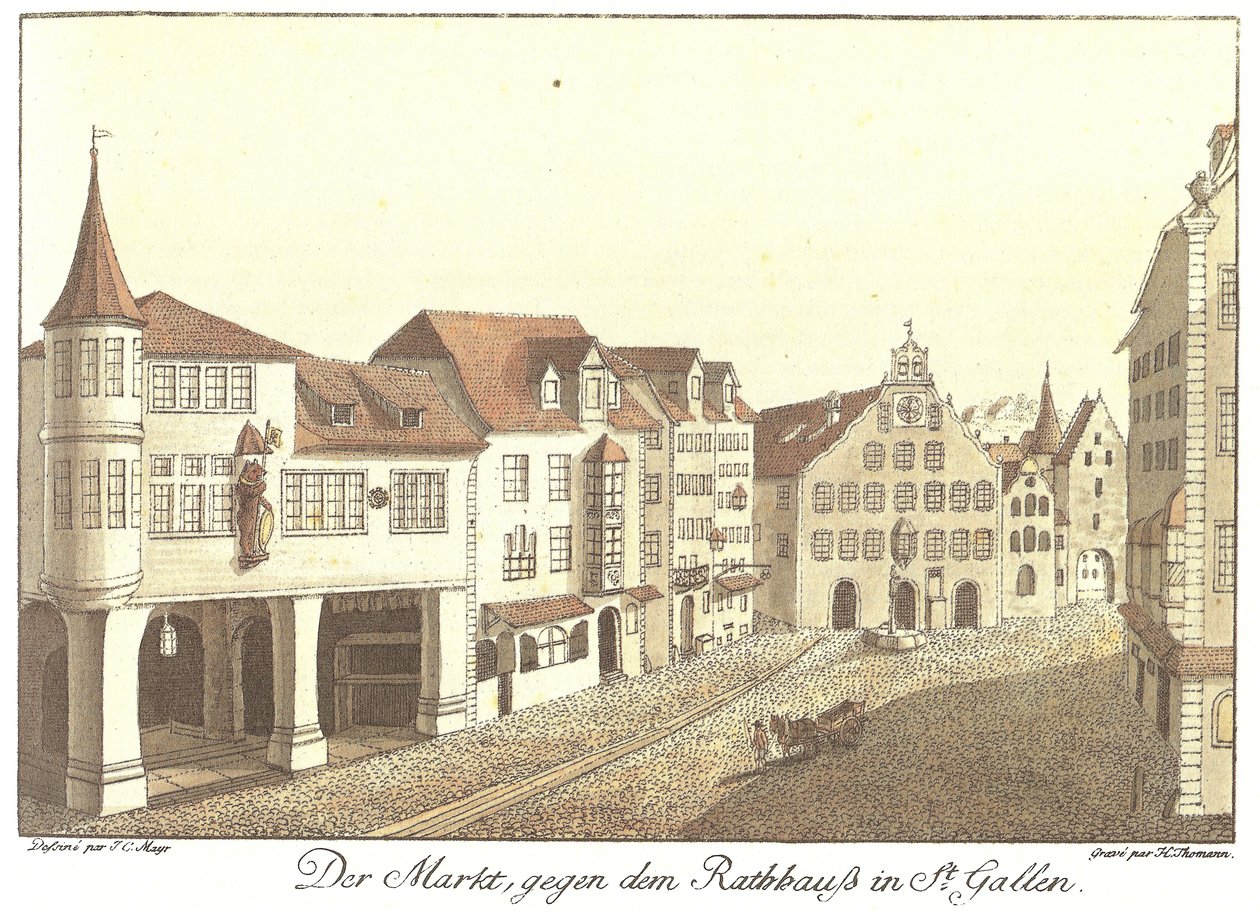 Rynek przed ratuszem w St. Gallen (tytuł oryginalny) autorstwa Johann Conrad Mayr