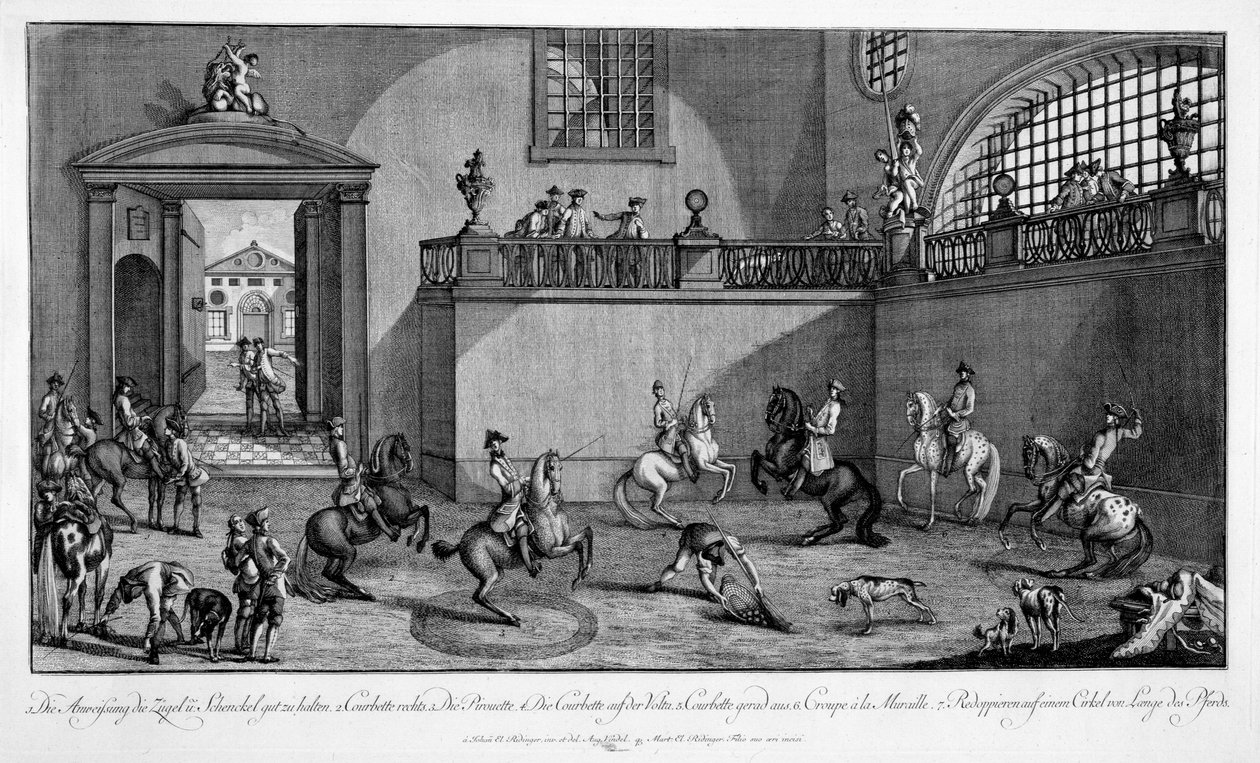 Ilustracja z „Le Nouveau Manege”, 1776 r. autorstwa Johann Elias Ridinger or Riedinger