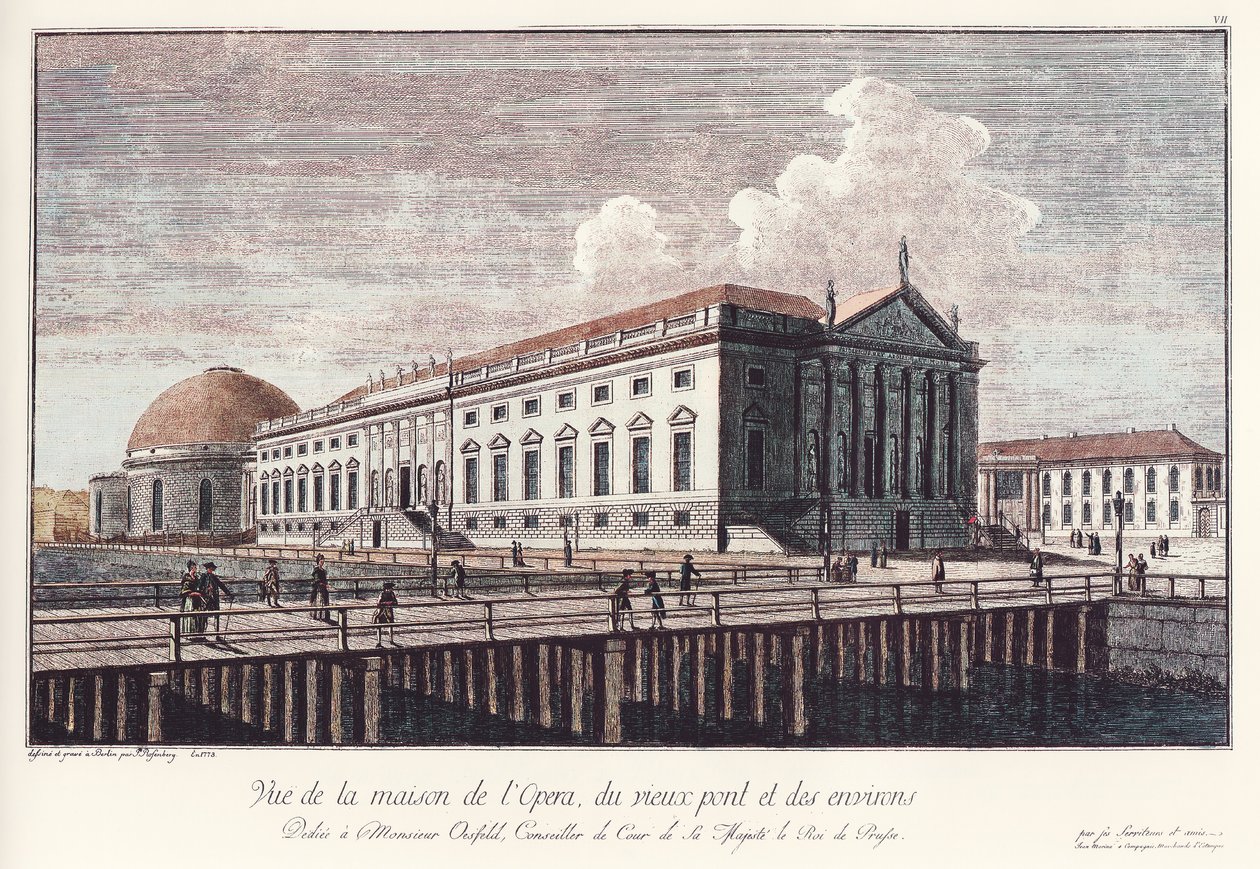 Royal Opera House w Berlinie, obecnie Opera Narodowa Unter den Linden, w 1773 roku. autorstwa Johann Georg Rosenberg