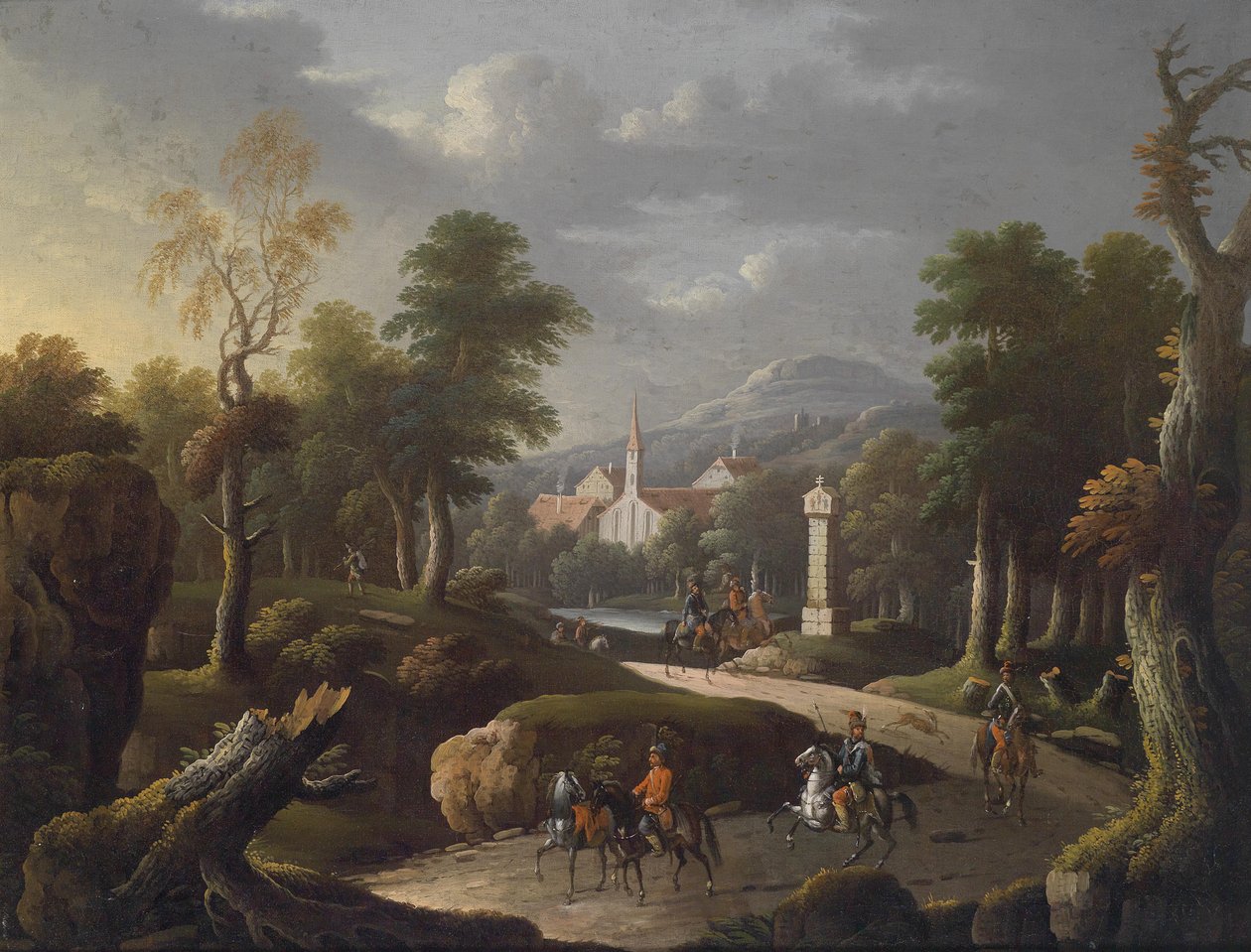 Górzysty krajobraz z podróżnikami autorstwa Johann Georg von Bemmel