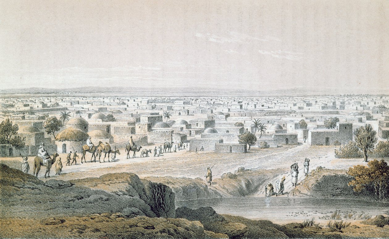 Kano, Nigeria, w 1851 r., z "Podróży i odkryć w Afryce Północnej i Środkowej" Heinricha Bartha (1821-65) opublikowanych w 1857 r. (rycina kolorowa) autorstwa Johann Martin Bernatz