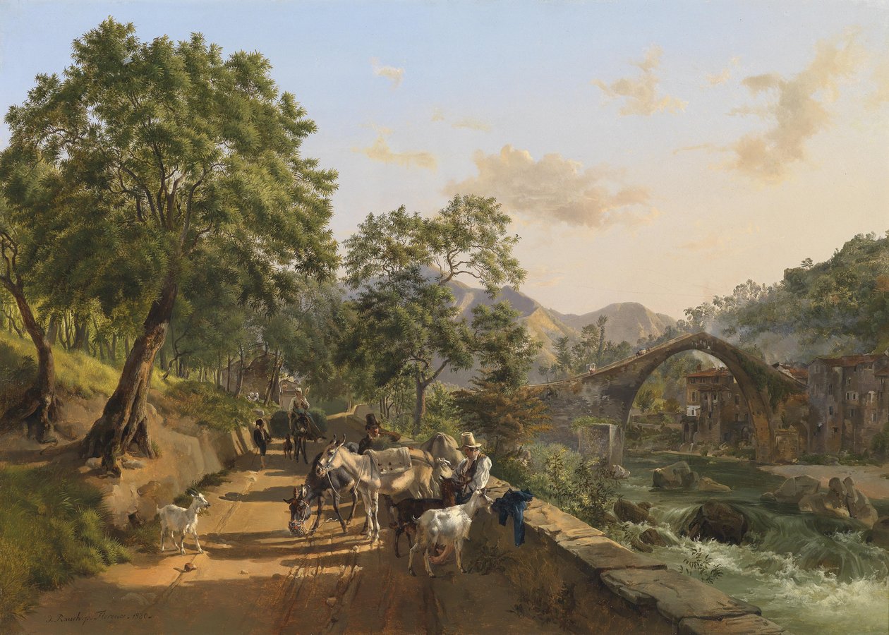 Odpoczynek na drodze (Most Loro Ciuffenna, Arezzo) autorstwa Johann Nepomuk Rauch