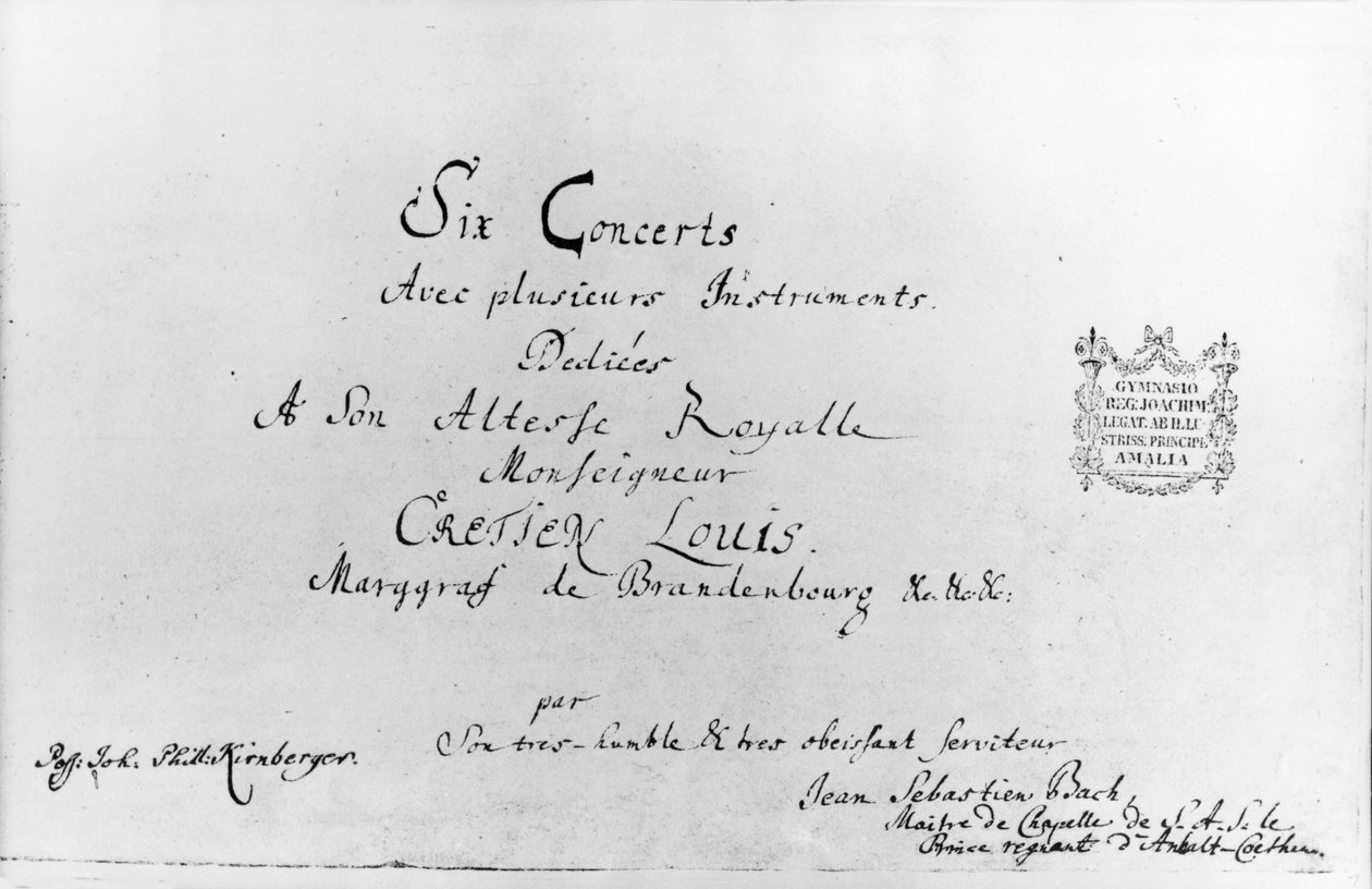 Koncerty brandenburskie, 1721 (pióro na papierze) (patrz także 308426, 308425 i 308418 i 308416) autorstwa Johann Sebastian Bach