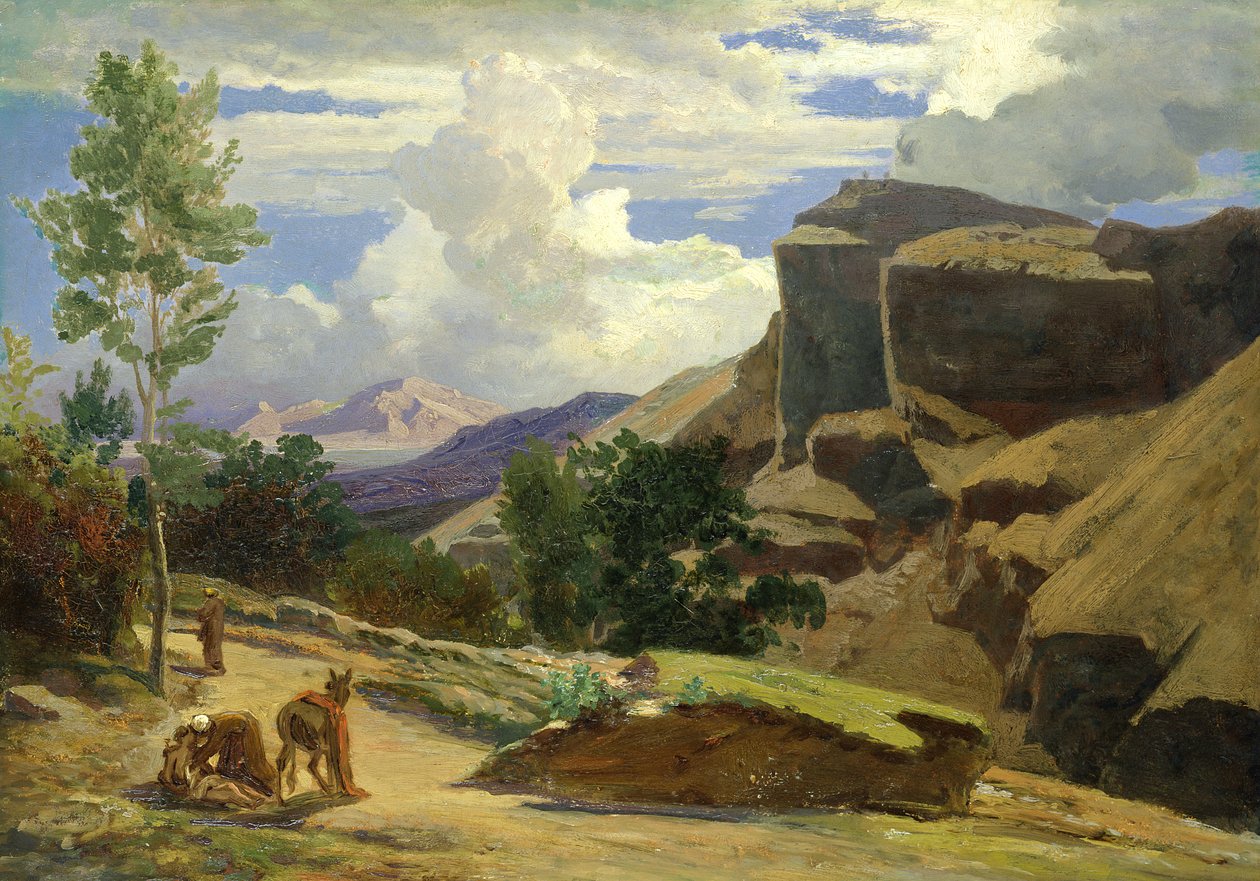 Pejzaż włoski (studium) (olej na papierze nałożony na płótno) autorstwa Johann Wilhelm Schirmer