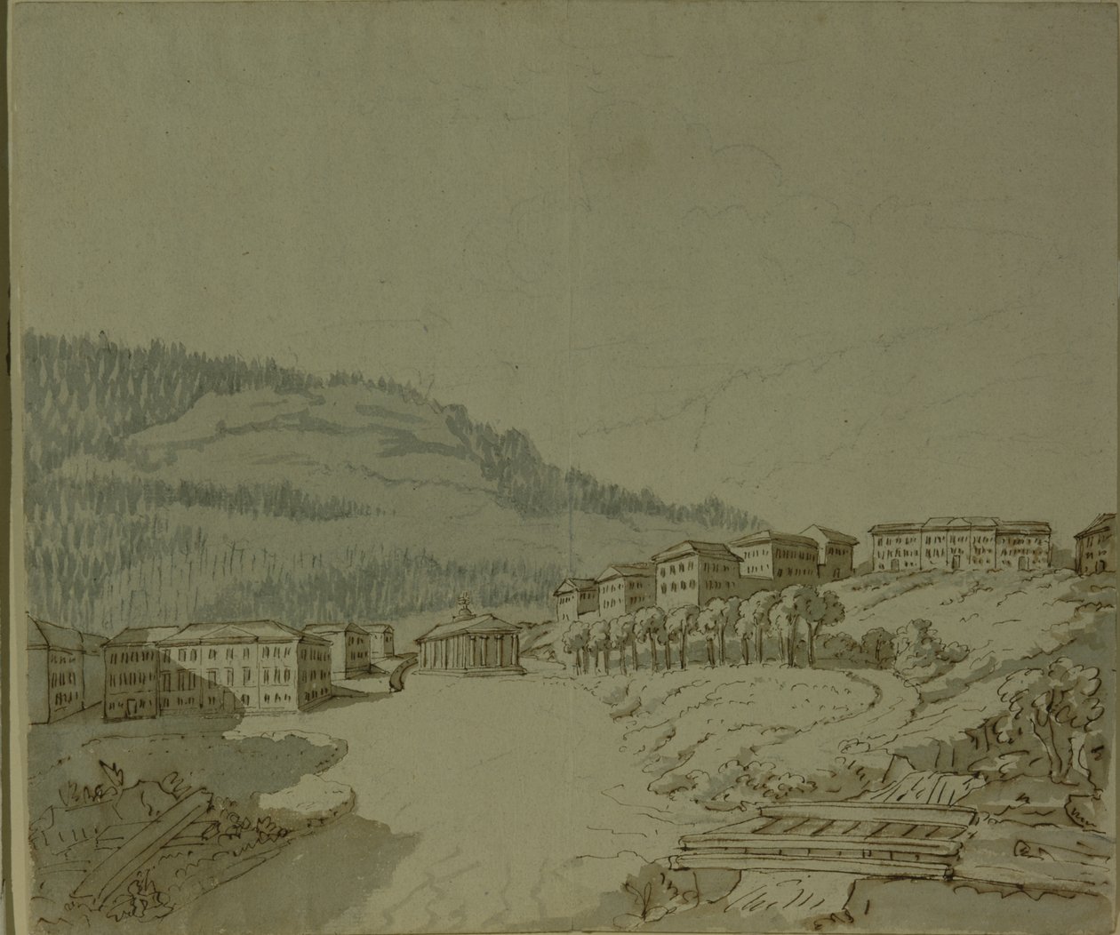 Fontanna Krzyża w Marienbadzie (pióro, tusz i pranie na papierze) autorstwa Johann Wolfgang von Goethe