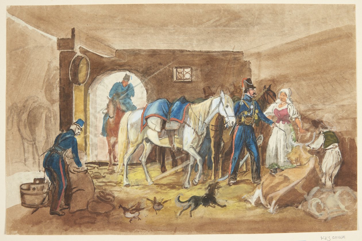 Kawalerzyści w stajni autorstwa Johann Adam Klein