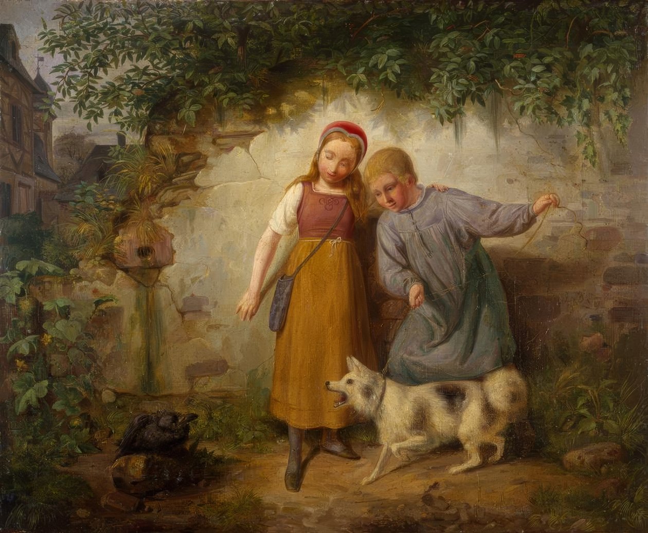 Dwoje dzieci ze szpicem autorstwa Johann Baptist Zwecker