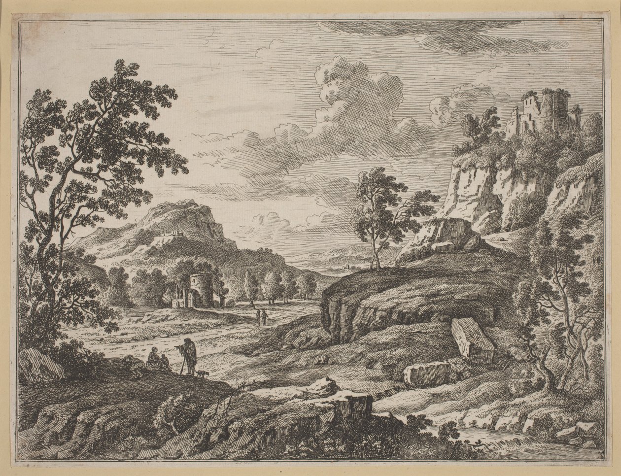 Krajobraz z dwiema zrujnowanymi wieżami. autorstwa Johann Christoph Dietzsch