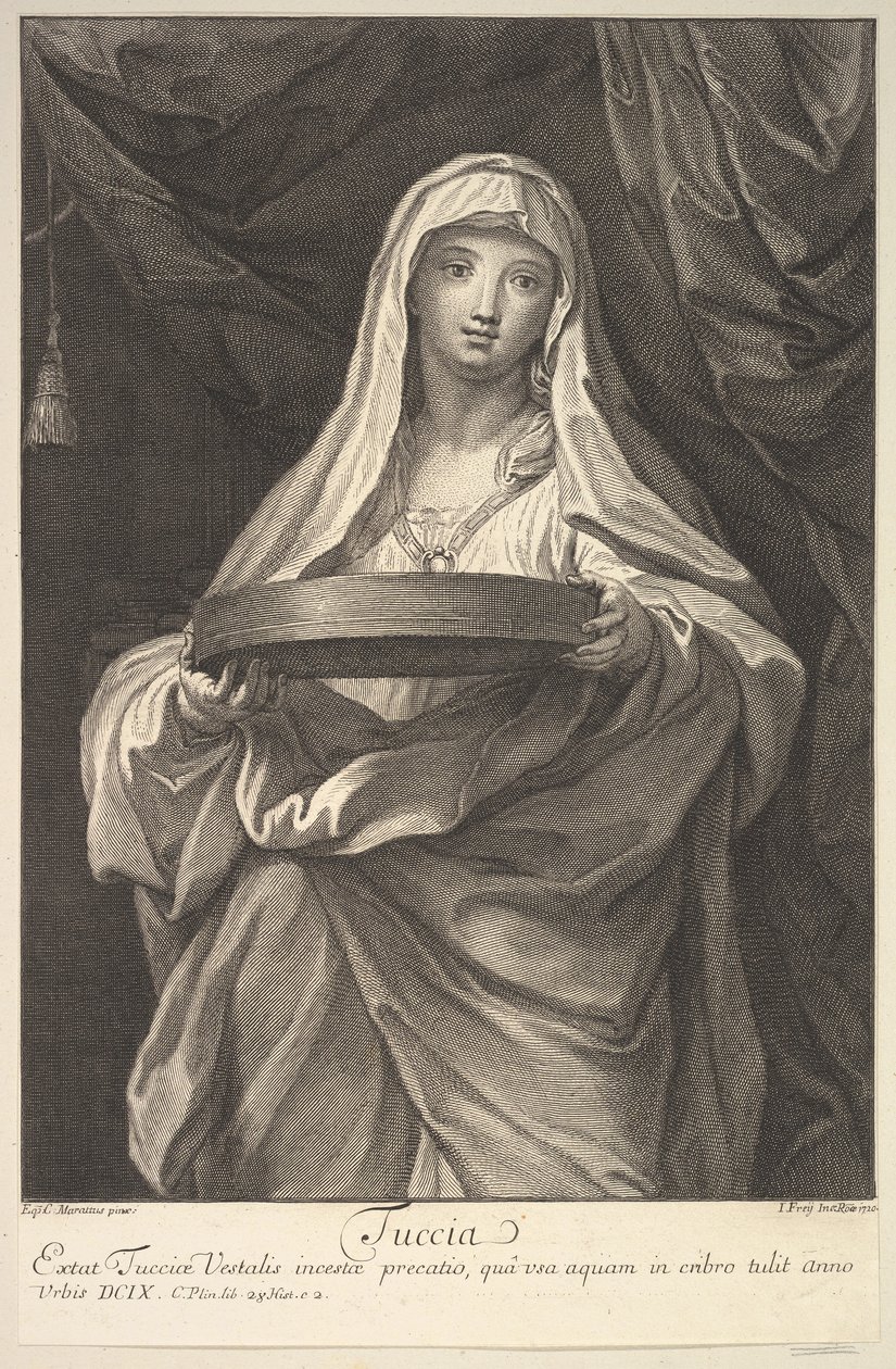 Tuccia, 1720. autorstwa Johann Jakob Frey the Elder