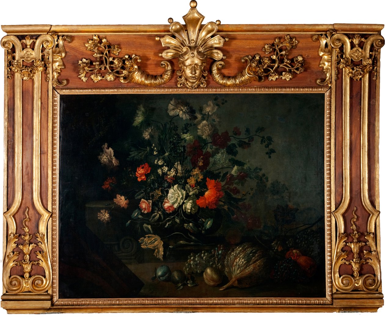Martwa natura z kwiatów z winogronami, dynią i granatami autorstwa Johann Kunstner