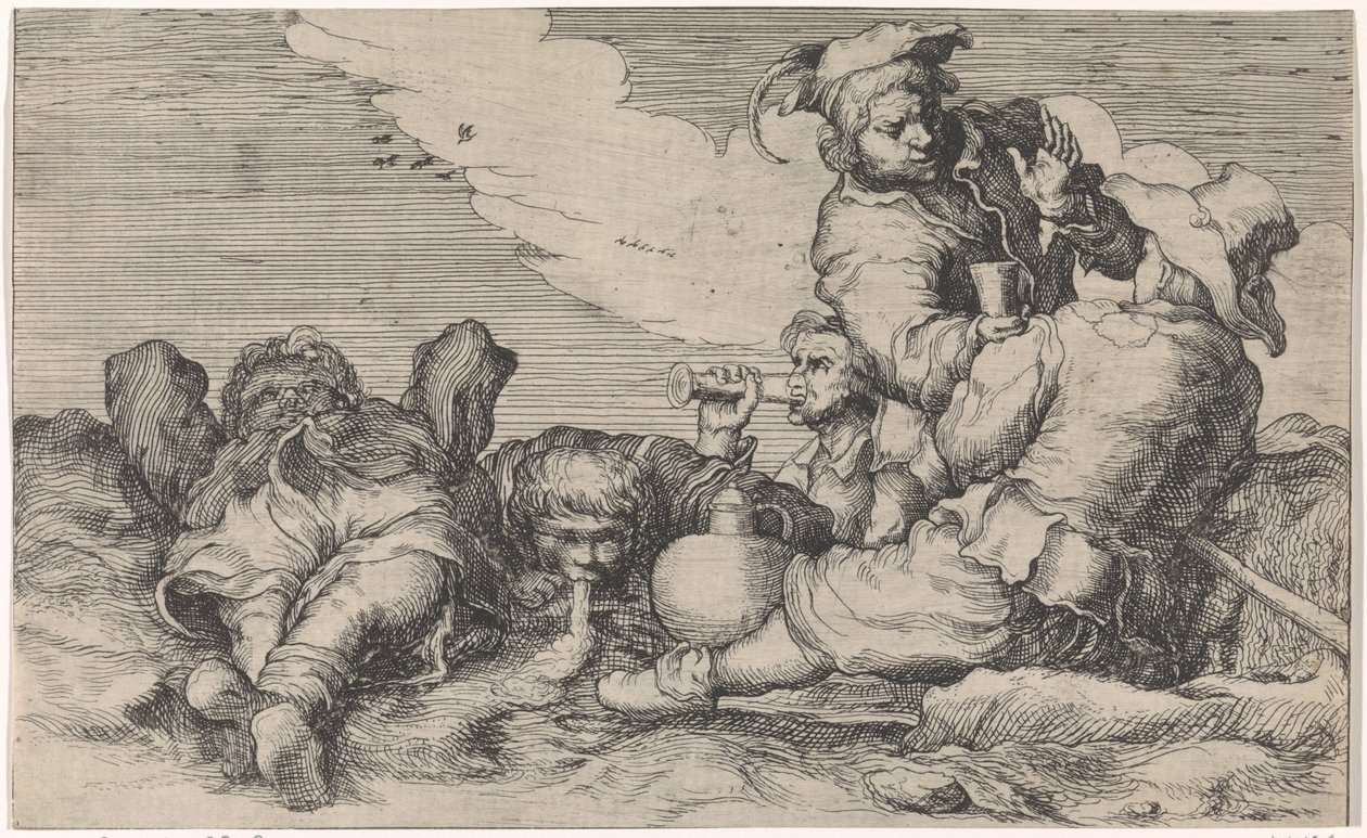 Pięciu braci pijących autorstwa Johann Liss (attributed to)