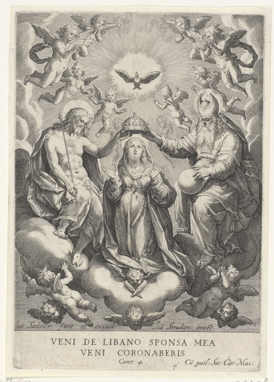 Koronacja Maryi z zastępami aniołów autorstwa Johann Sadeler (I)