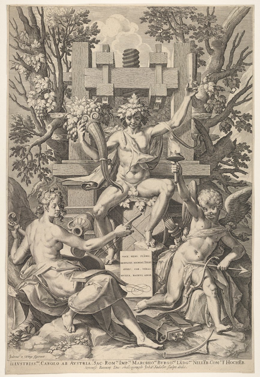Bachus, Muzyka, Amor, 1575-1600. autorstwa Johann Sadeler I