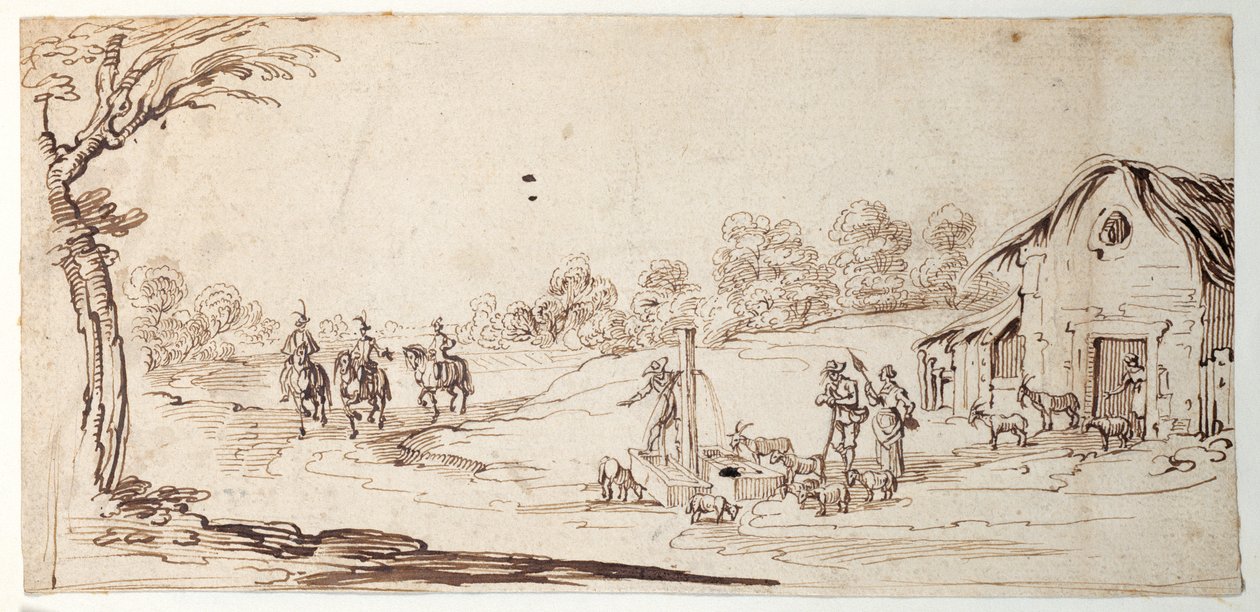 Scena wiejska (pióro i atrament na papierze) autorstwa Johann Wilhelm Baur