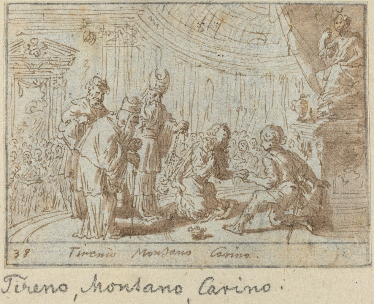 Tirenio, Montano i Carino, 1640. autorstwa Johann Wilhelm Baur