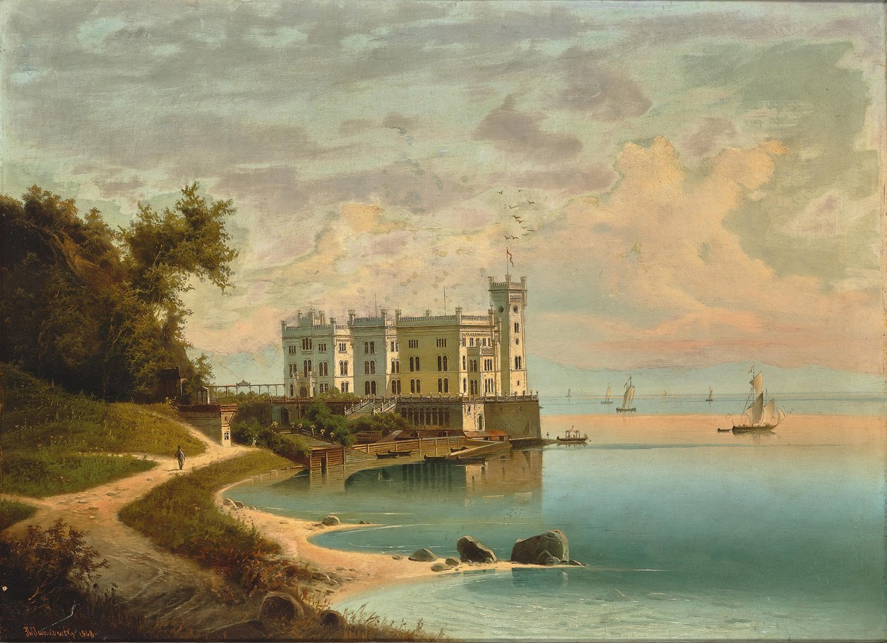 Zamek Miramare w Trieście, 1868 r. autorstwa Johann Wilhelm Jankowski