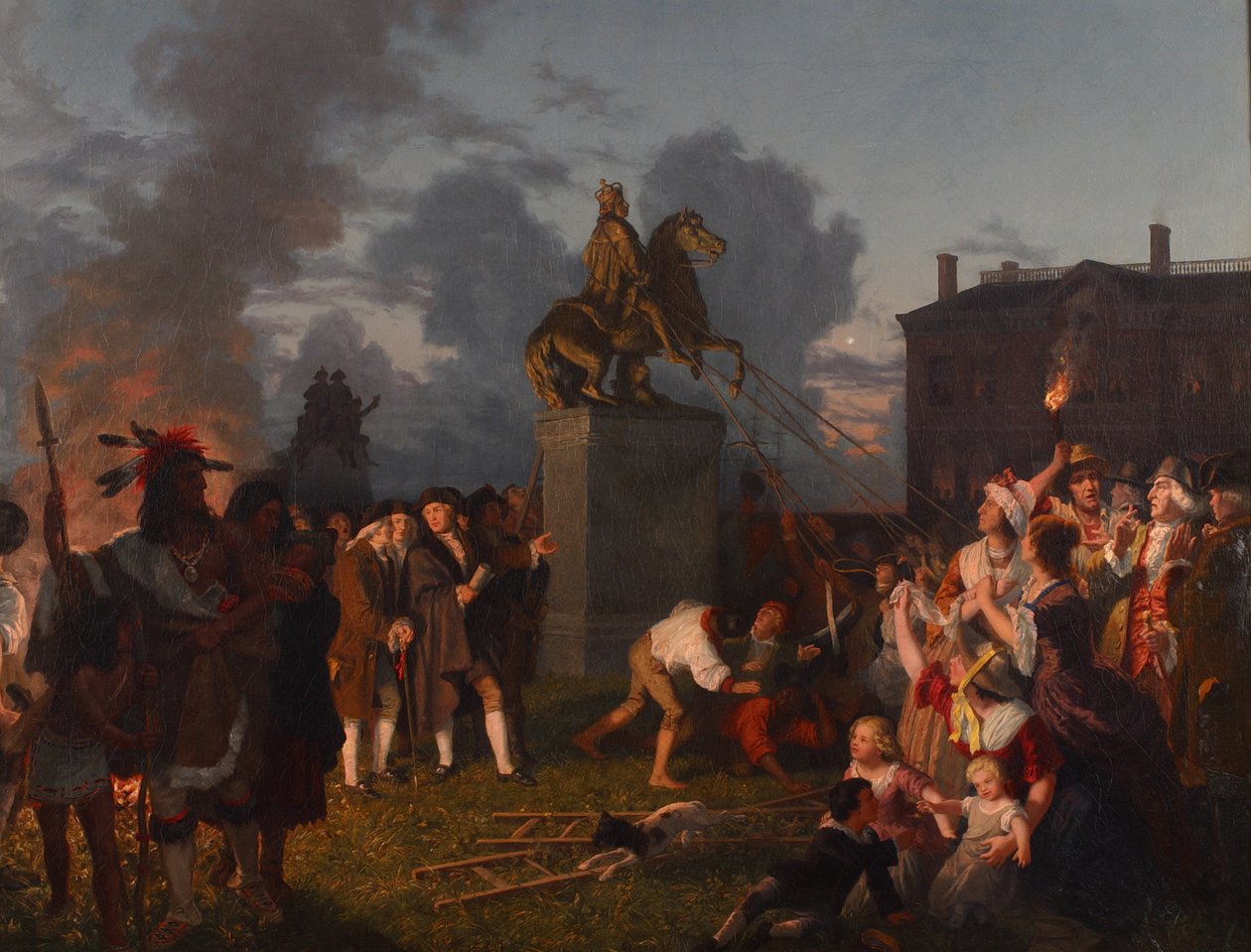 Zburzenie posągu króla Jerzego III, c.1859 autorstwa Johannes Adam Simon Oertel