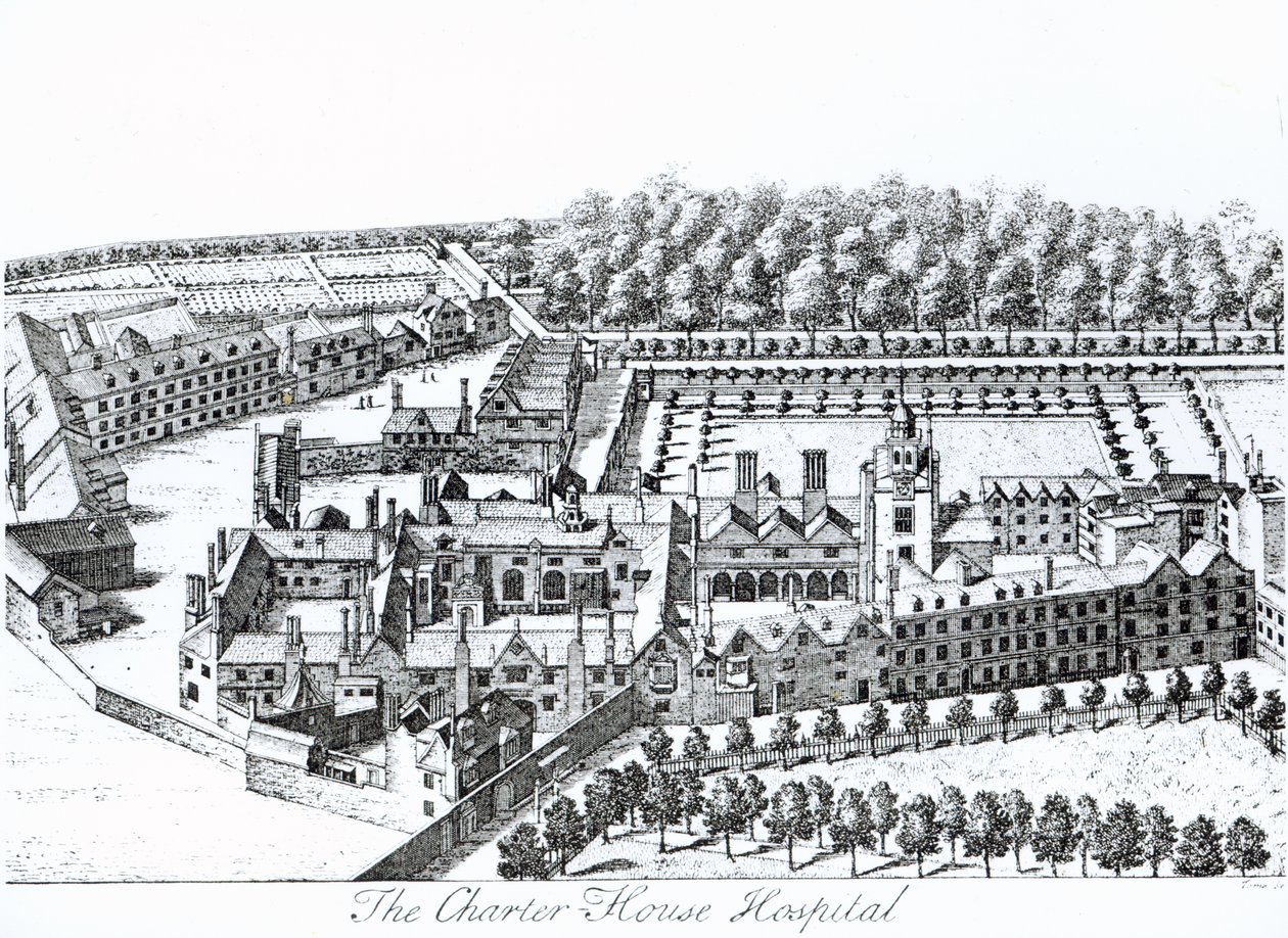 Szpital Charterhouse, ok. 1720 r. autorstwa Johannes Kip