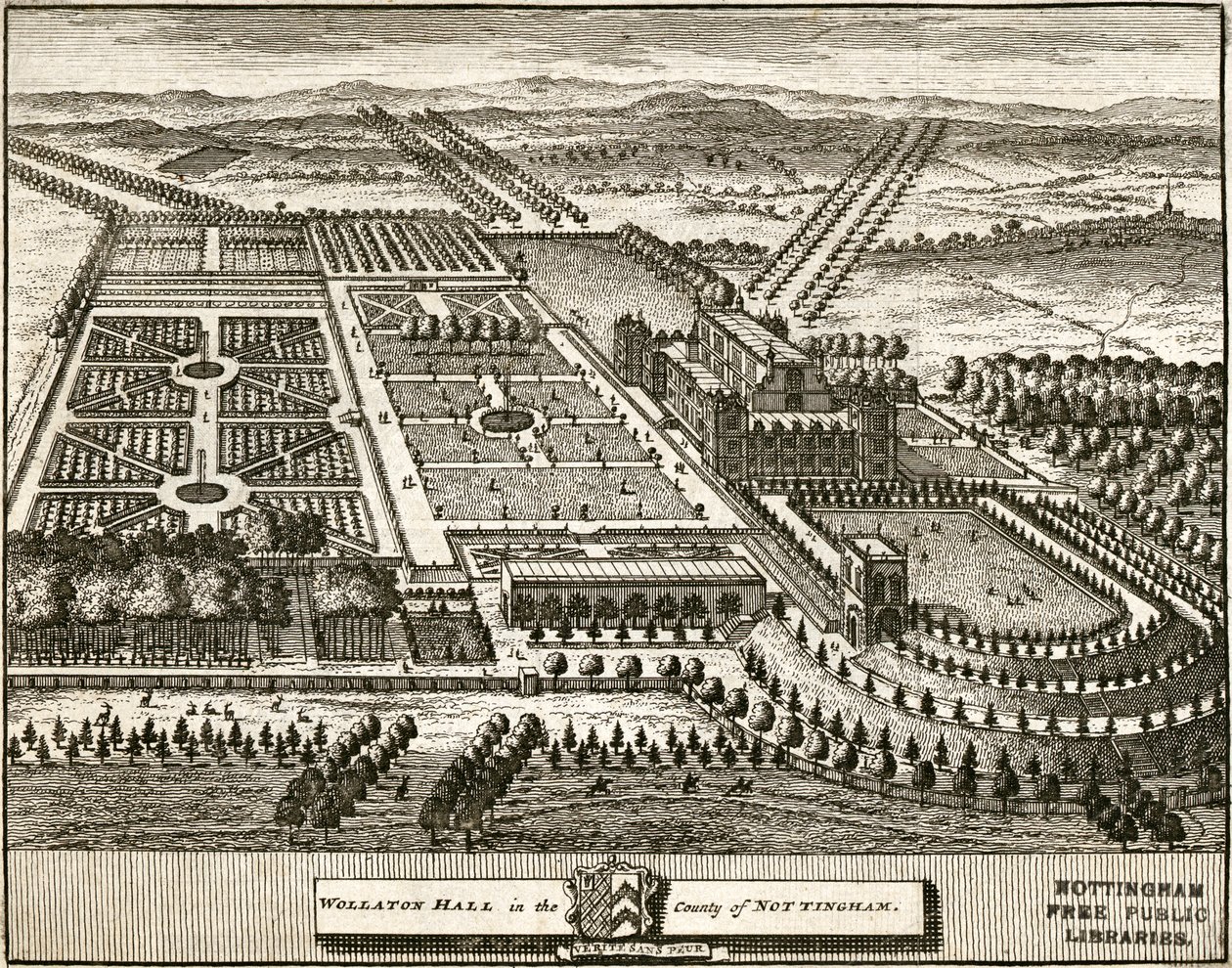 Wollaton Hall i Park Nottingham, Nottinghamshire, c1707 autorstwa Johannes Kip