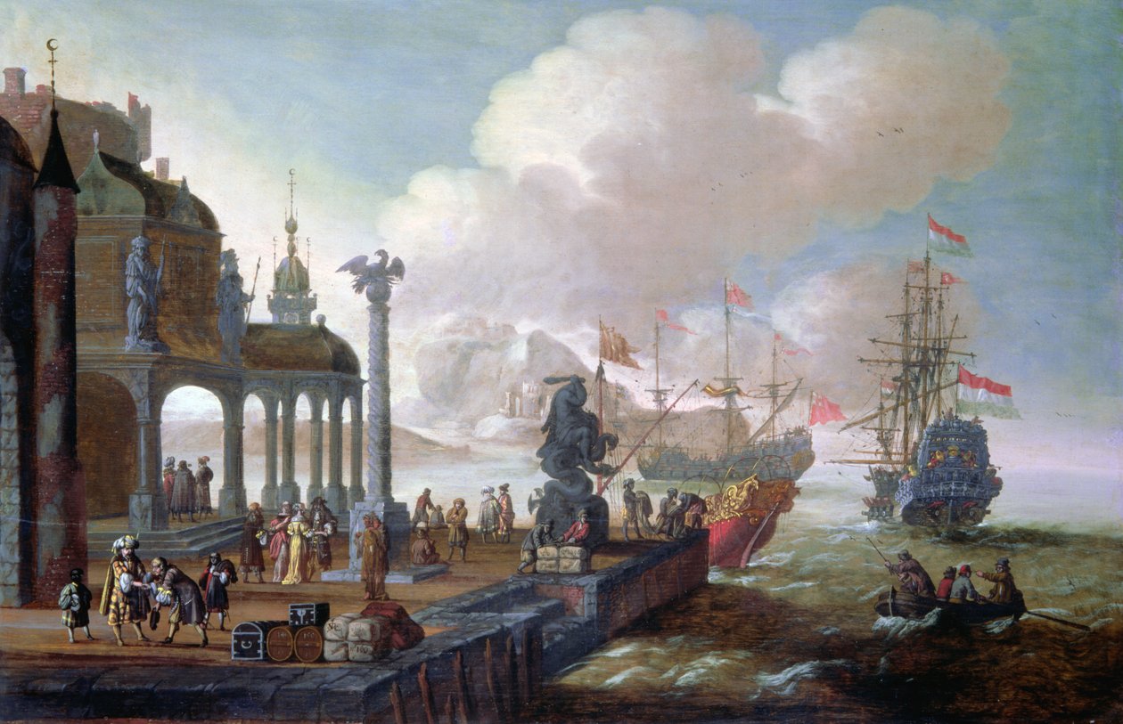 Śródziemnomorska scena portowa autorstwa Johannes Lingelbach