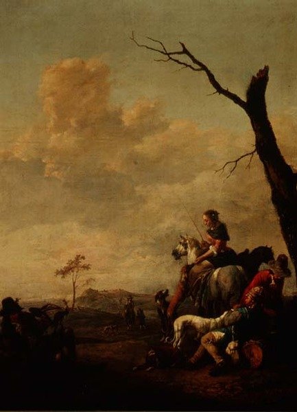 Odpoczynek po pościgu (panel) autorstwa Johannes Lingelbach