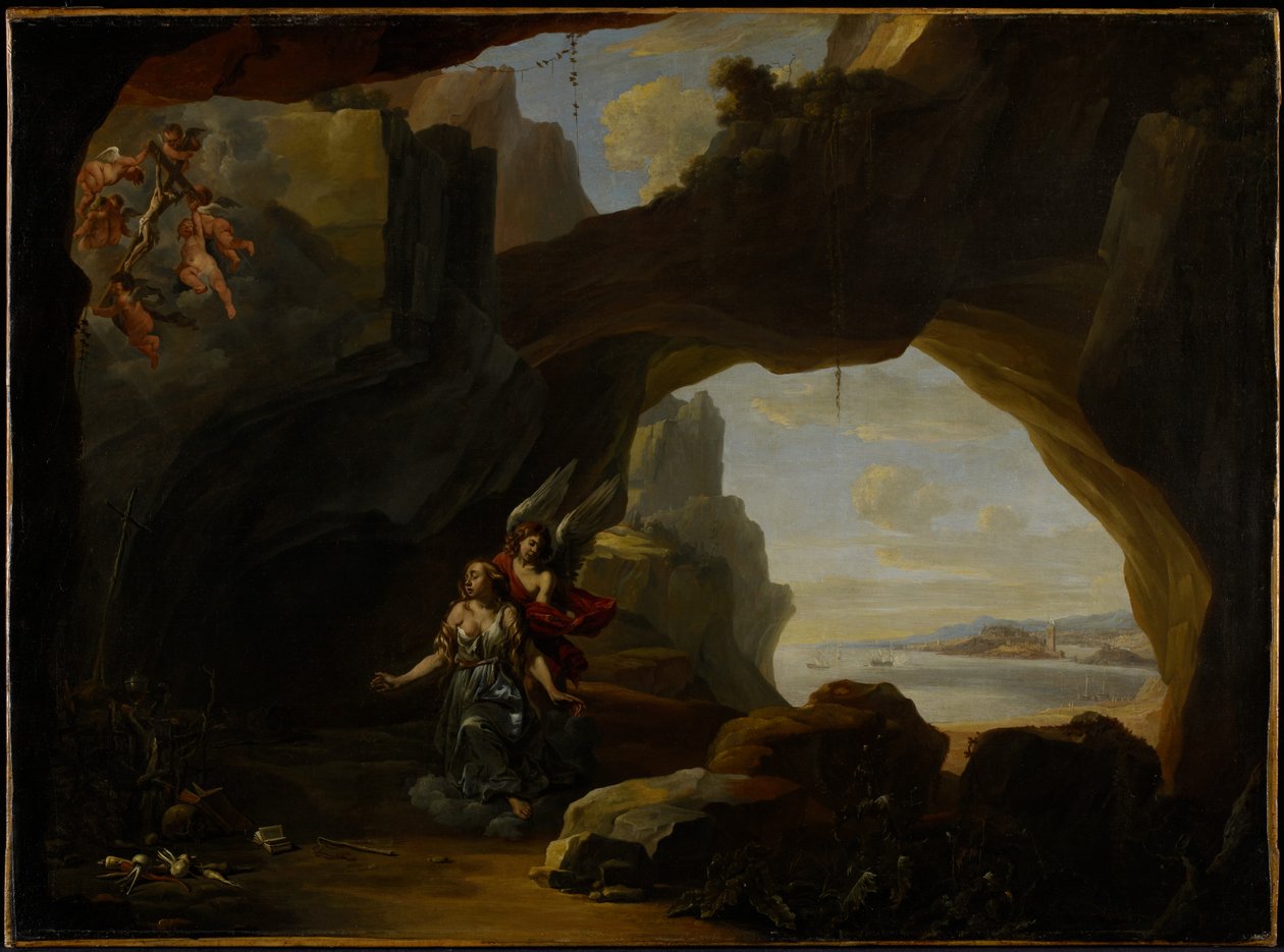Magdalena w jaskini, ok.1650 autorstwa Johannes Lingelbach
