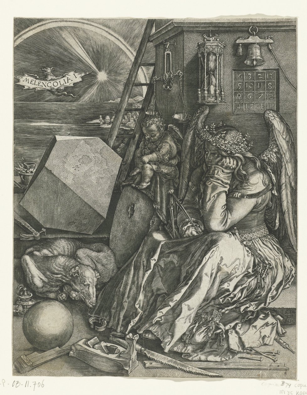 Melancholia Melencolia I (tytuł na obiekcie) autorstwa Johannes Wierix