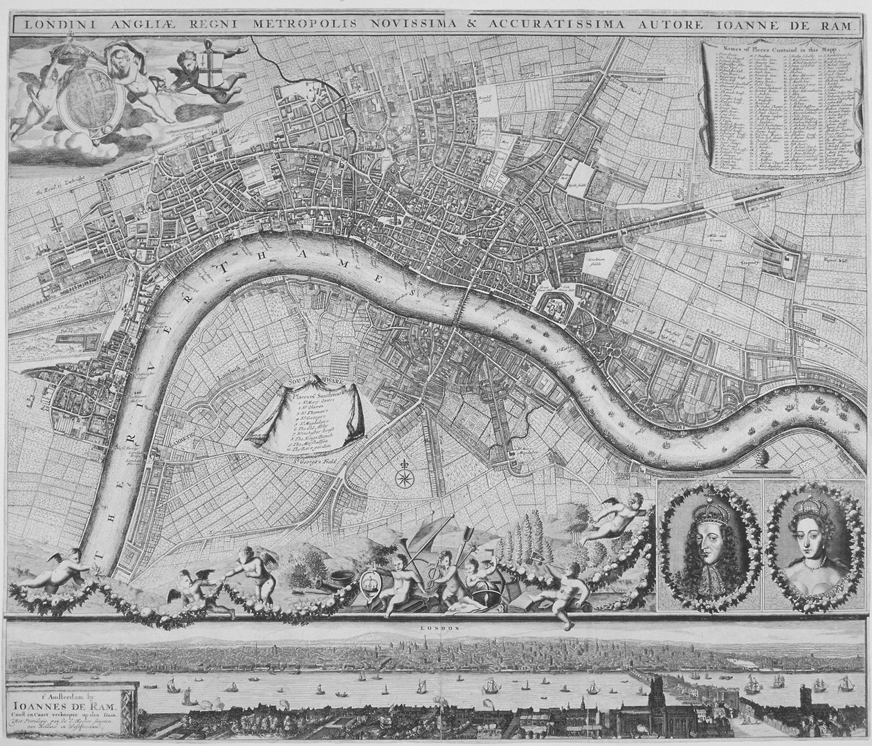 Mapa Londynu, 1690 autorstwa Johannes de Ram