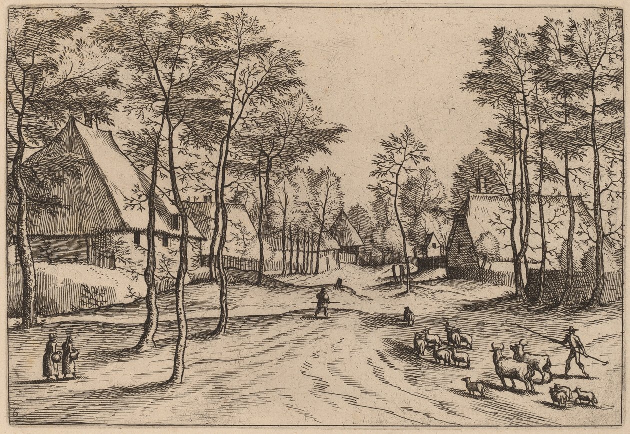 Wiejska ulica autorstwa Johannes van Doetechum, the Elder and Lucas