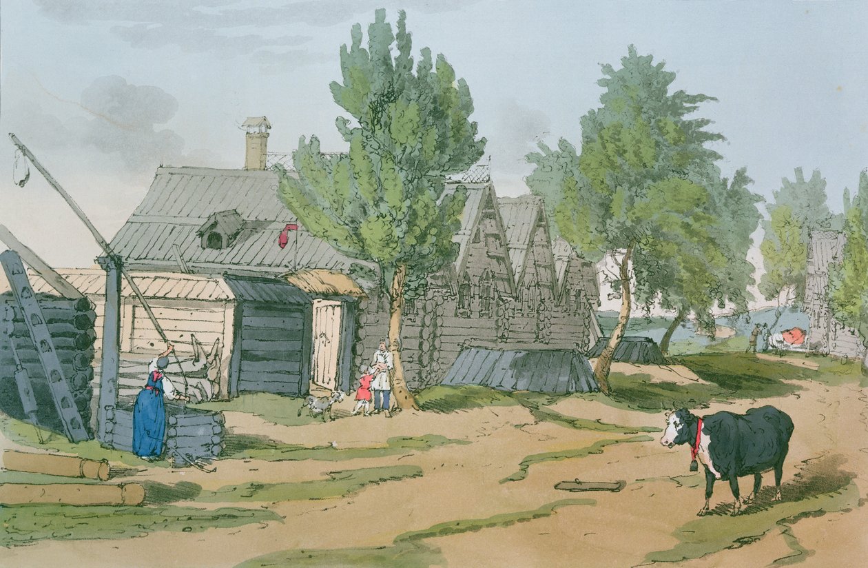 Rusų kaimas, 1804 m autorstwa John Augustus Atkinson