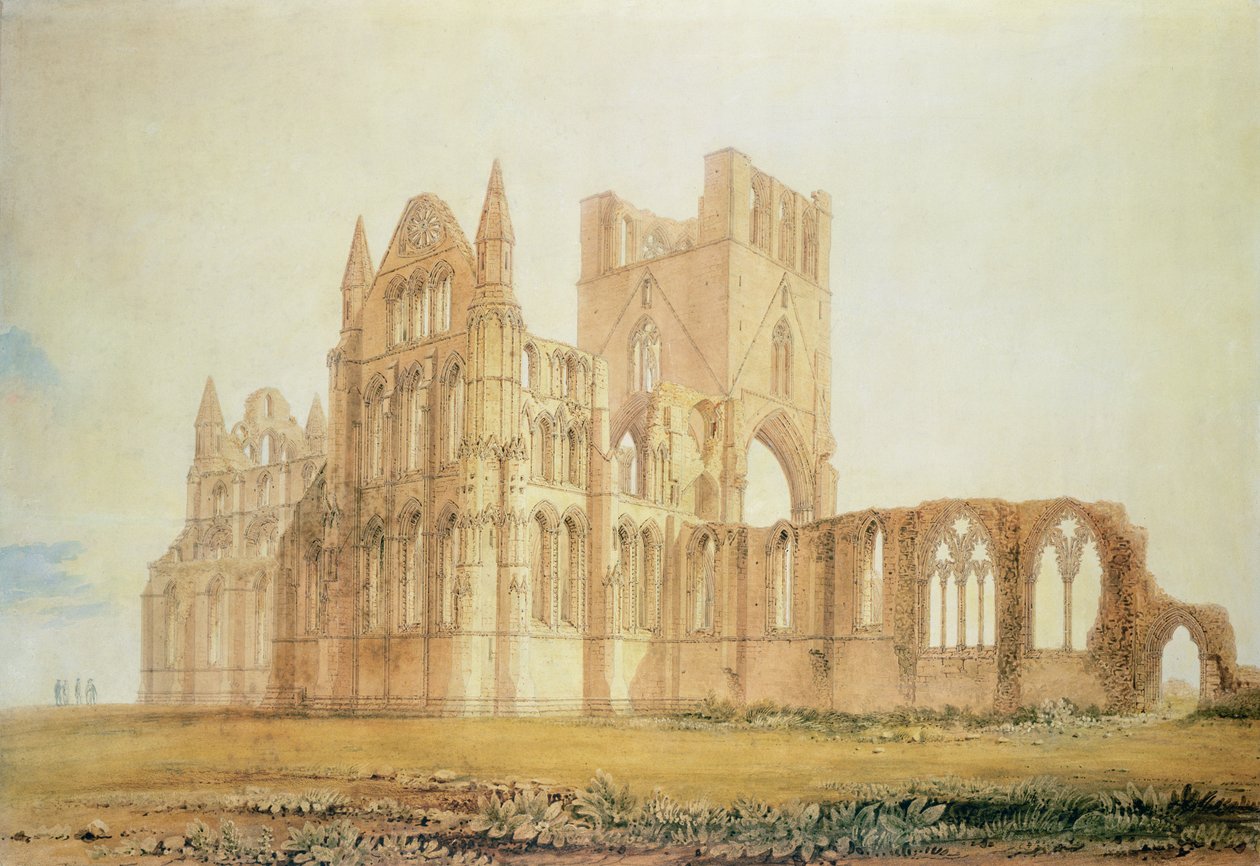 Widok opactwa Whitby, ok. 1820 (pióro i atrament i toaleta na papierze) autorstwa John Chessell Buckler