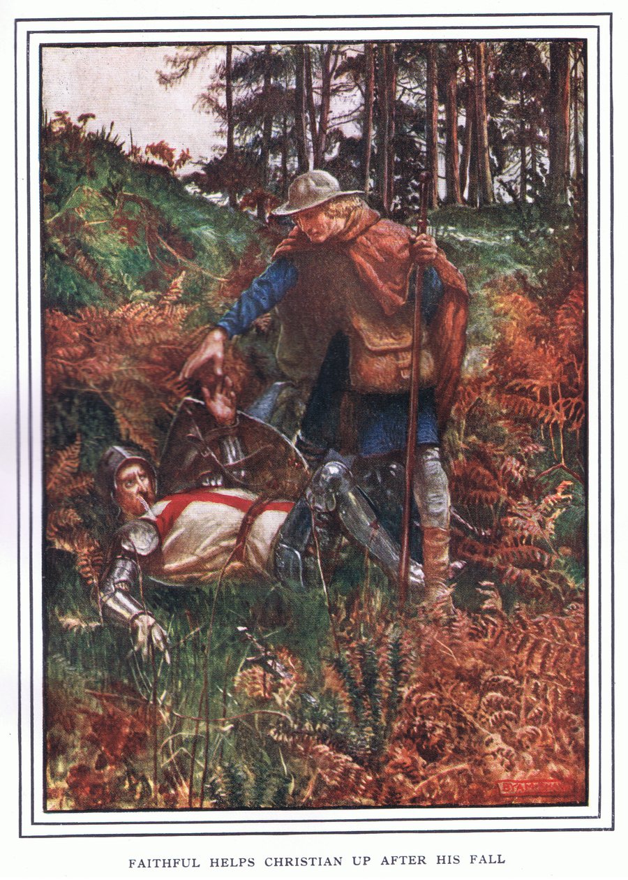 Wierny pomaga Christianowi wstać po jego upadku autorstwa John Byam Liston Shaw