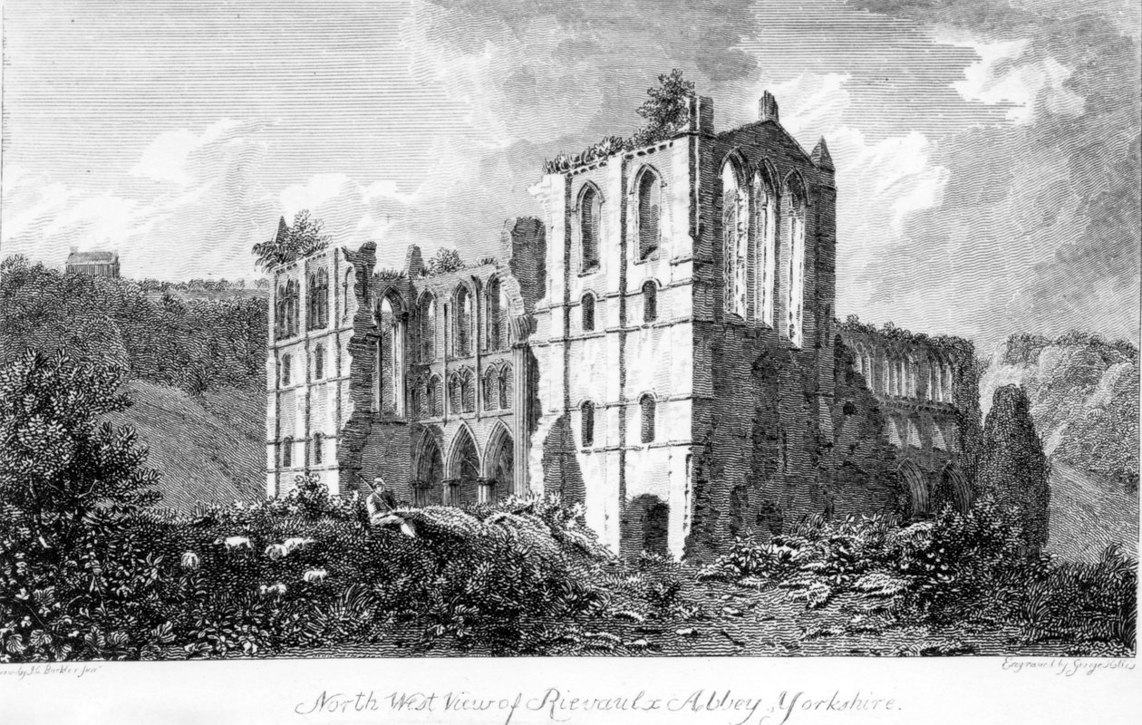 Opactwo Rievaulx, Yorkshire, 1821 r. autorstwa John Chessell Buckler