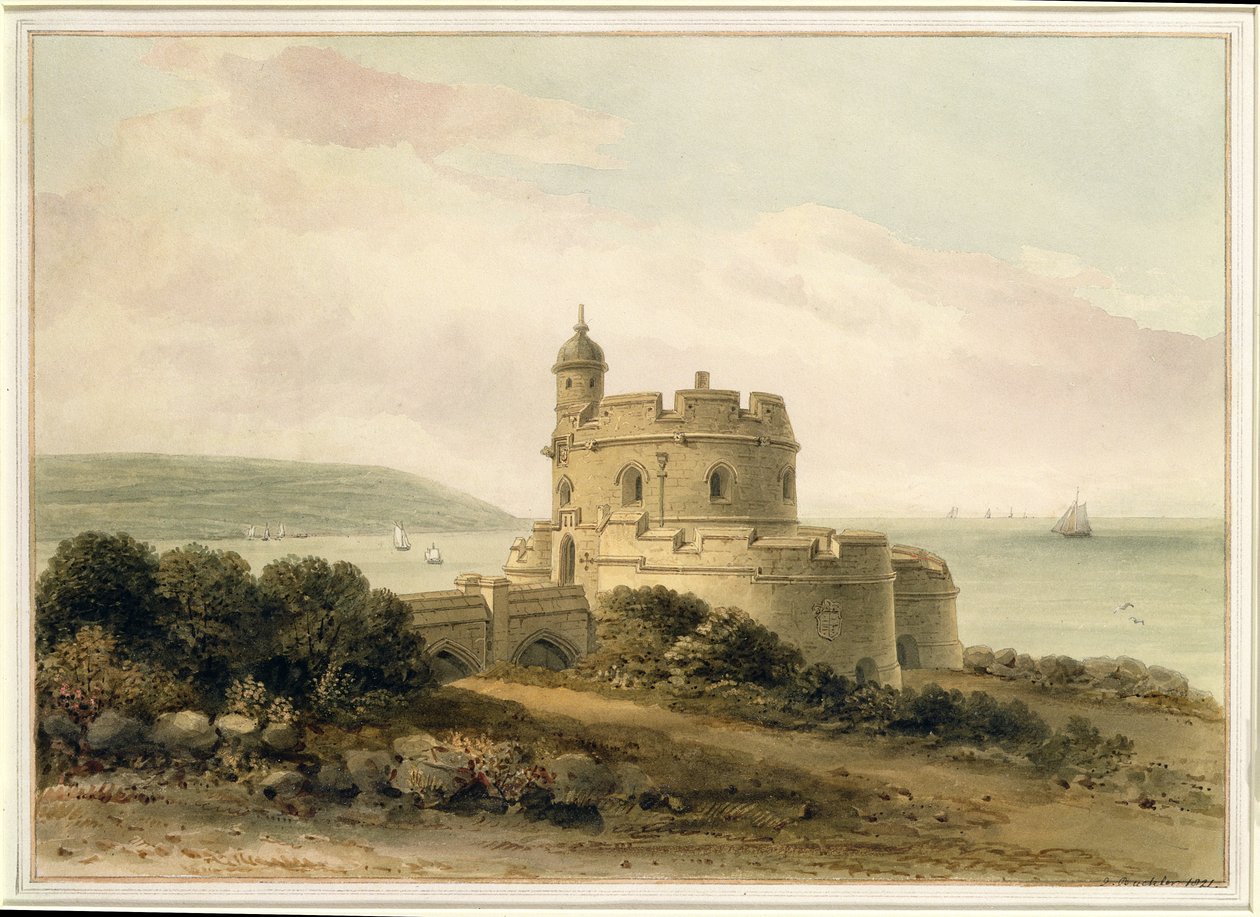 Zamek St. Mawes, Kornwalia, 1821 r. autorstwa John Chessell Buckler