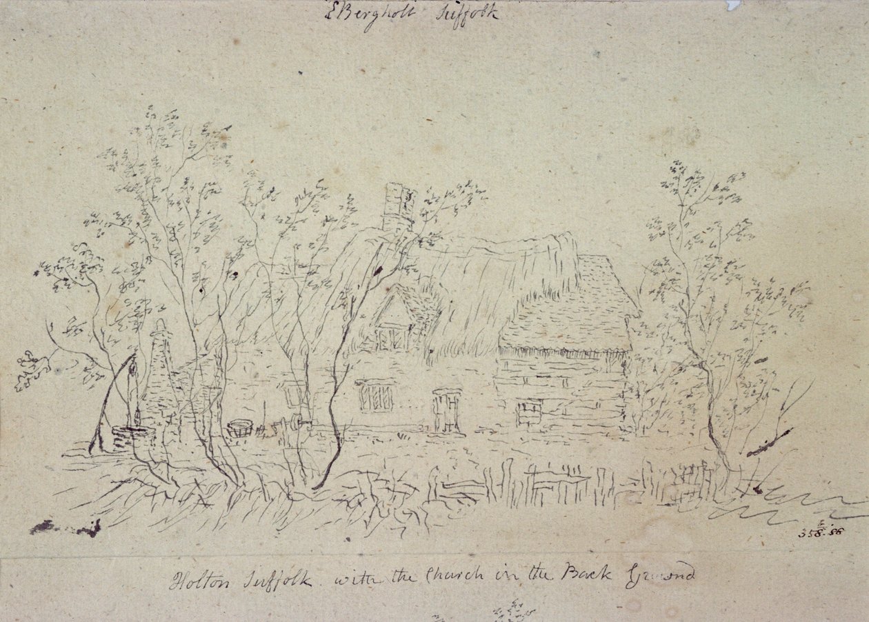 Chata w East Bergholt, ze studnią (rysunek) autorstwa John Constable