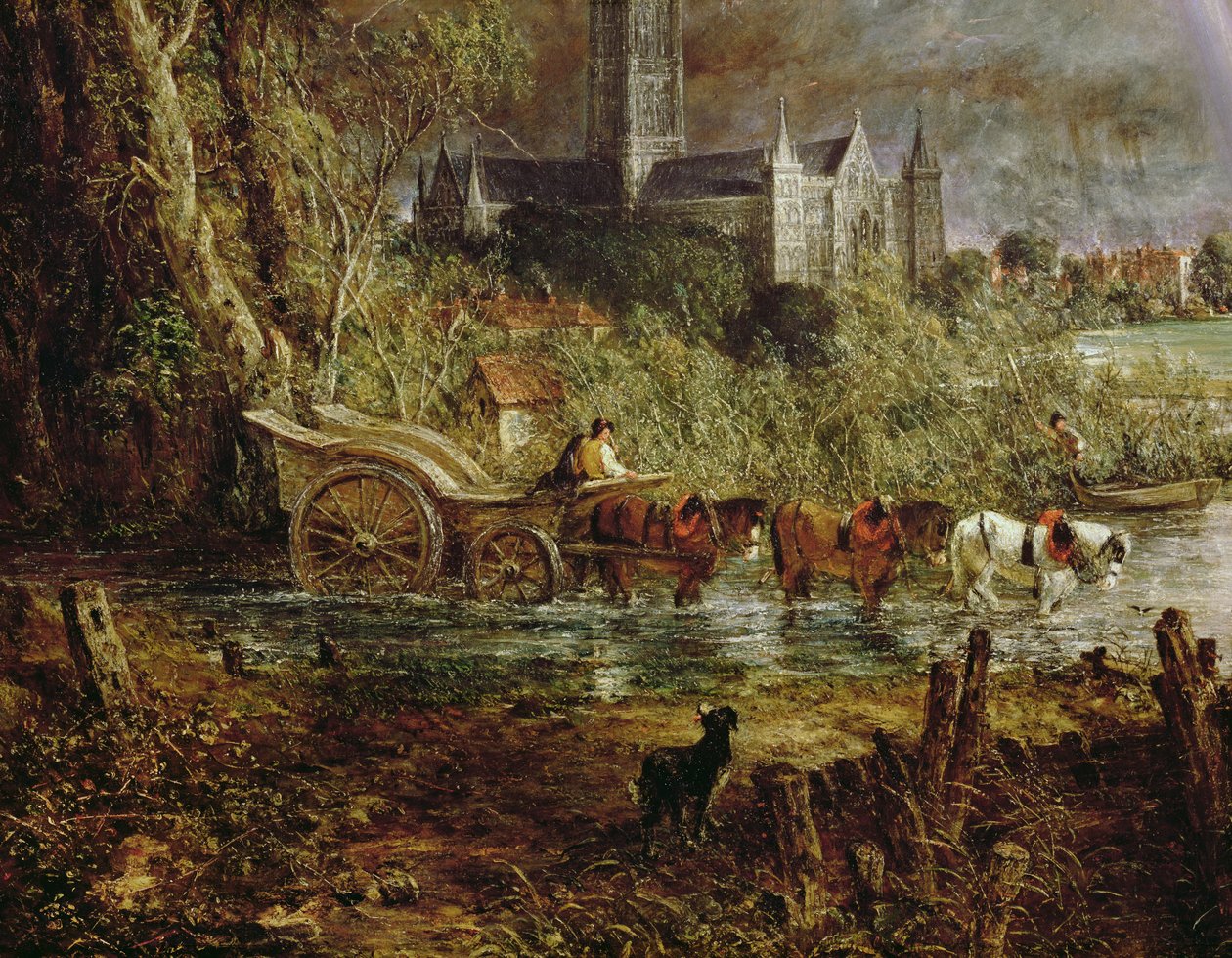 Katedra w Salisbury From the Meadows, 1831, szczegół z 1560 autorstwa John Constable