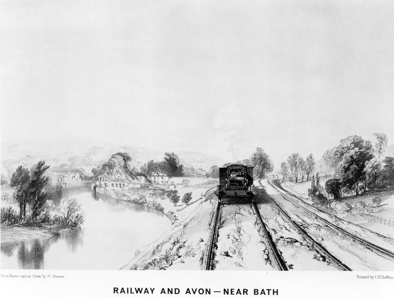Railway and Avon, niedaleko Bath, wydrukowane przez C. F. Cheffins, 1843 autorstwa John Cooke Bourne