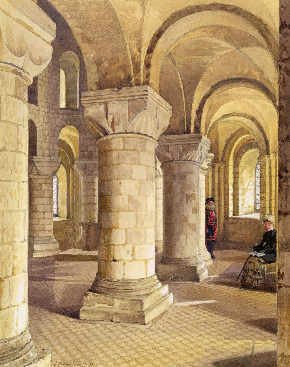 Widok wnętrza kaplicy św. Jana, Tower of London, 1883 r. autorstwa John Crowther