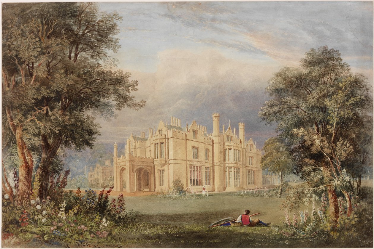 Lilburn Tower, Northumberland (bc, ołówek i wc na papierze) autorstwa John Dobson