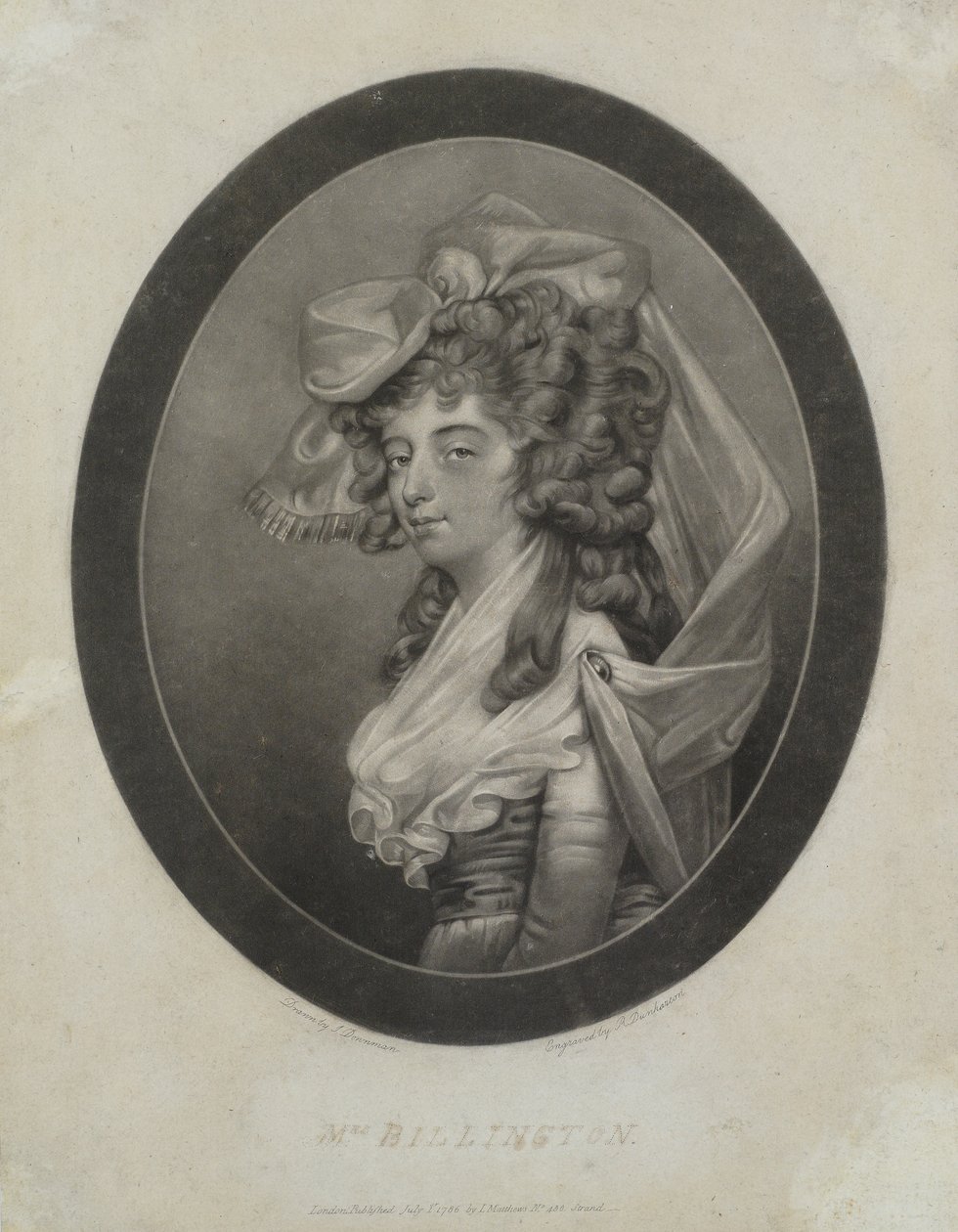 Pani Billington, grawerowane przez Roberta Dunkartona (1744-c.1811), 1786 (mezzotinta) autorstwa John Downman